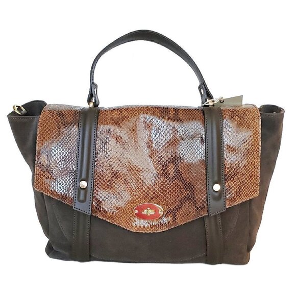 Cuir Rose Italy Genuine Leather Shoulder Messenger Bag, Brown Leather Suede Bag - Picture 2 of 8